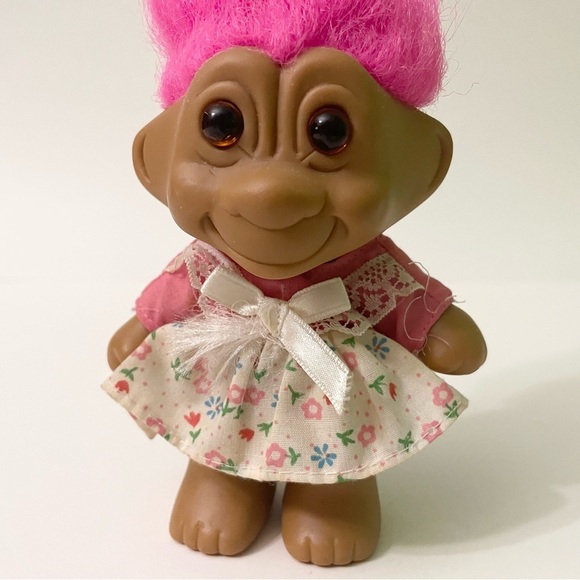 Vtg Troll Pink Hair Troll Doll with Floral Dress - Picture 11 of 16